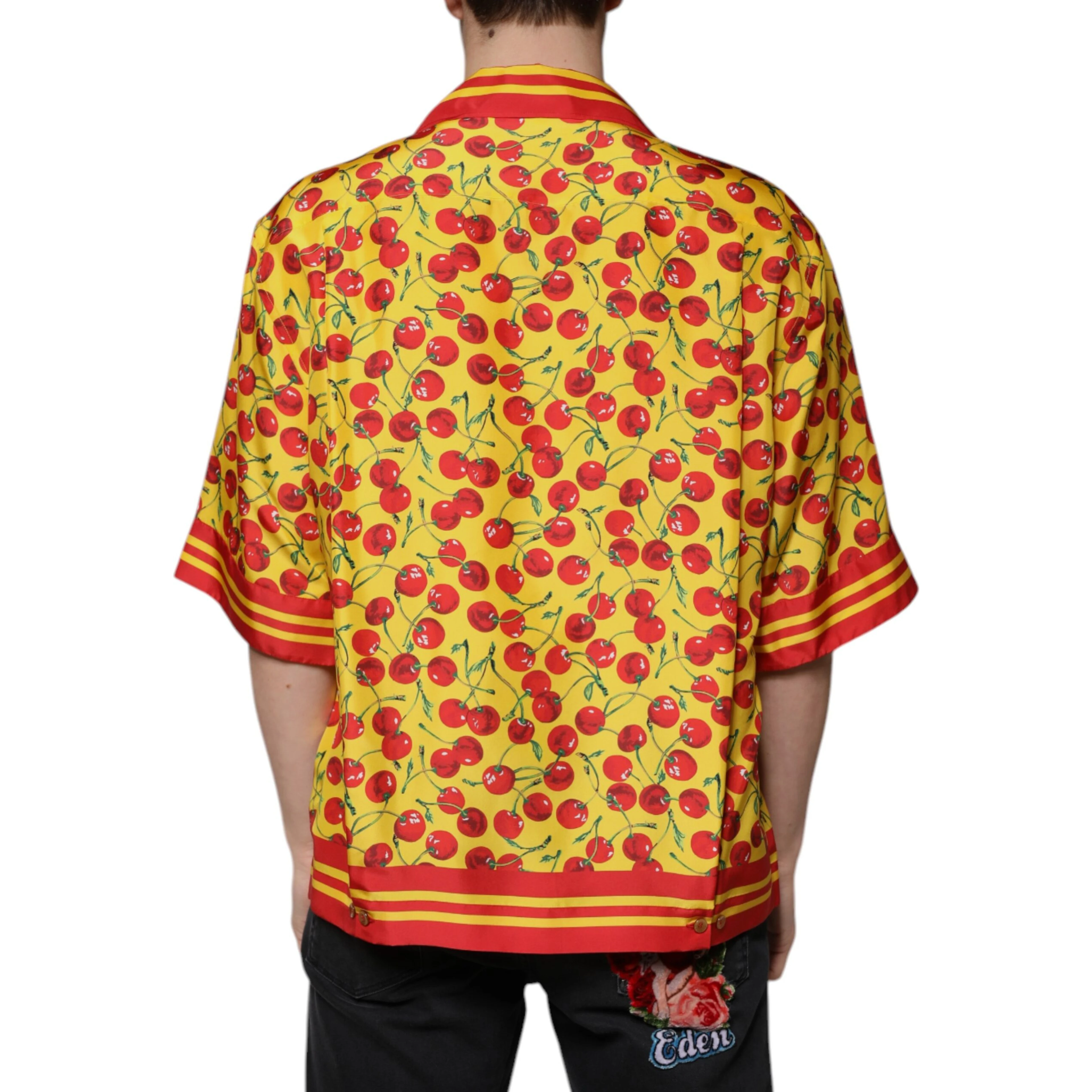 Yellow Cherry Button Down Silk Casual Shirt