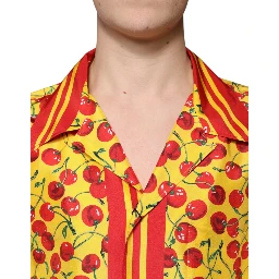 Yellow Cherry Button Down Silk Casual Shirt
