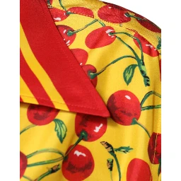 Yellow Cherry Button Down Silk Casual Shirt