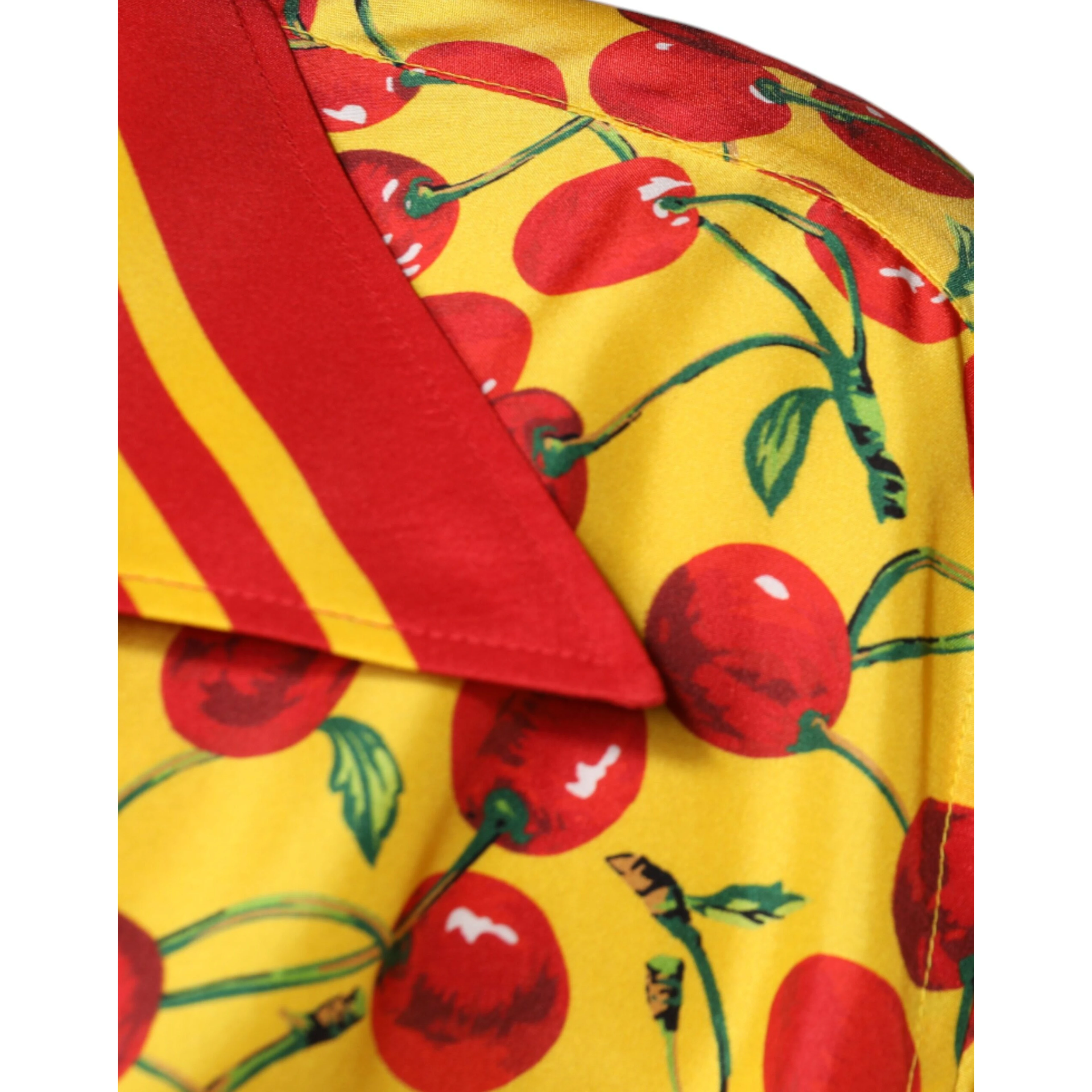 Yellow Cherry Button Down Silk Casual Shirt