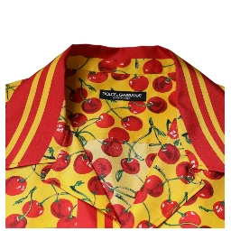 Yellow Cherry Button Down Silk Casual Shirt