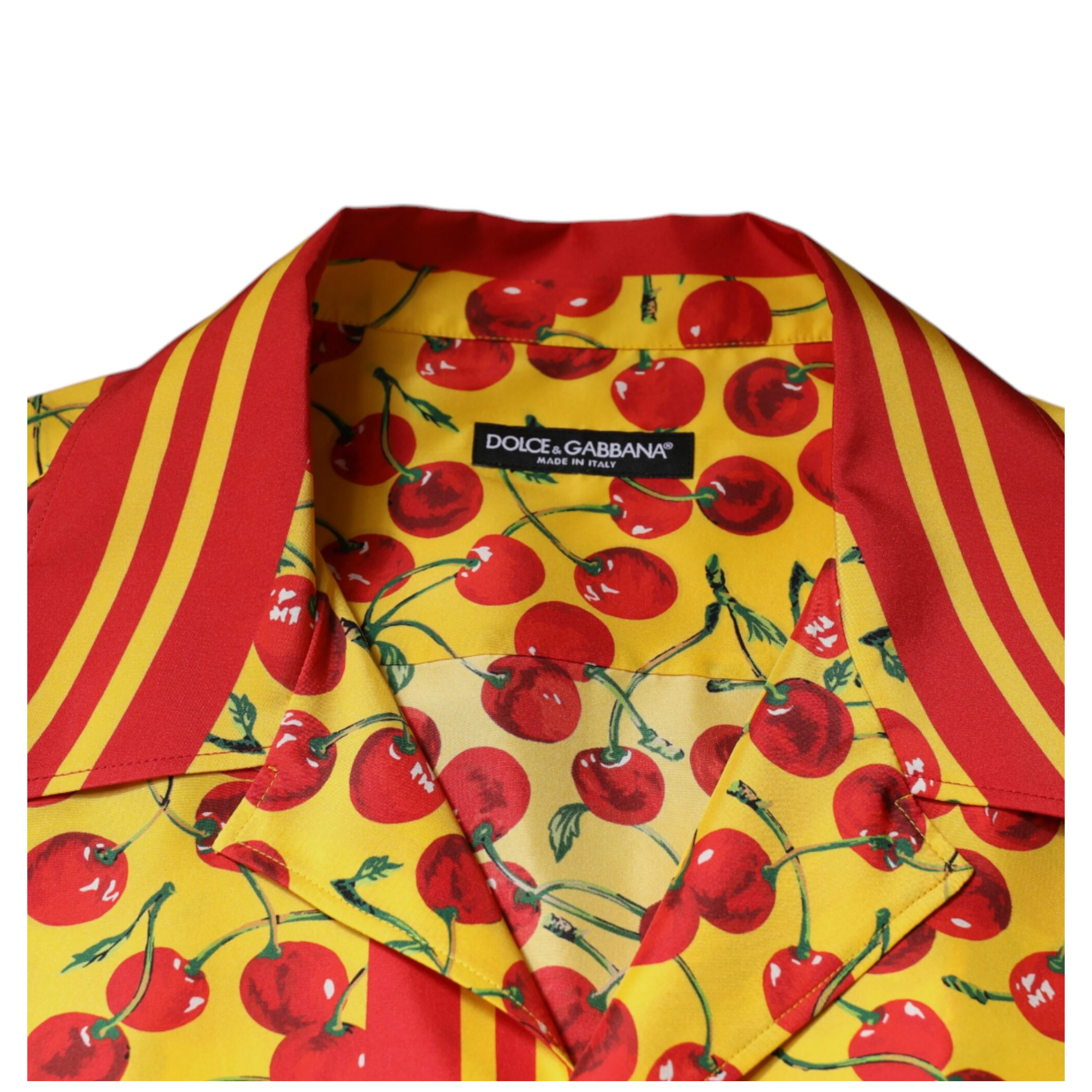 Yellow Cherry Button Down Silk Casual Shirt