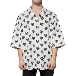White Heart Print Short Sleeve Casual Shirt
