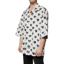 White Heart Print Short Sleeve Casual Shirt