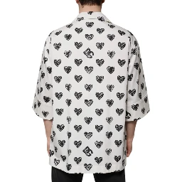 White Heart Print Short Sleeve Casual Shirt