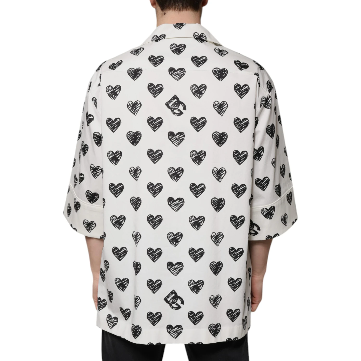 White Heart Print Short Sleeve Casual Shirt