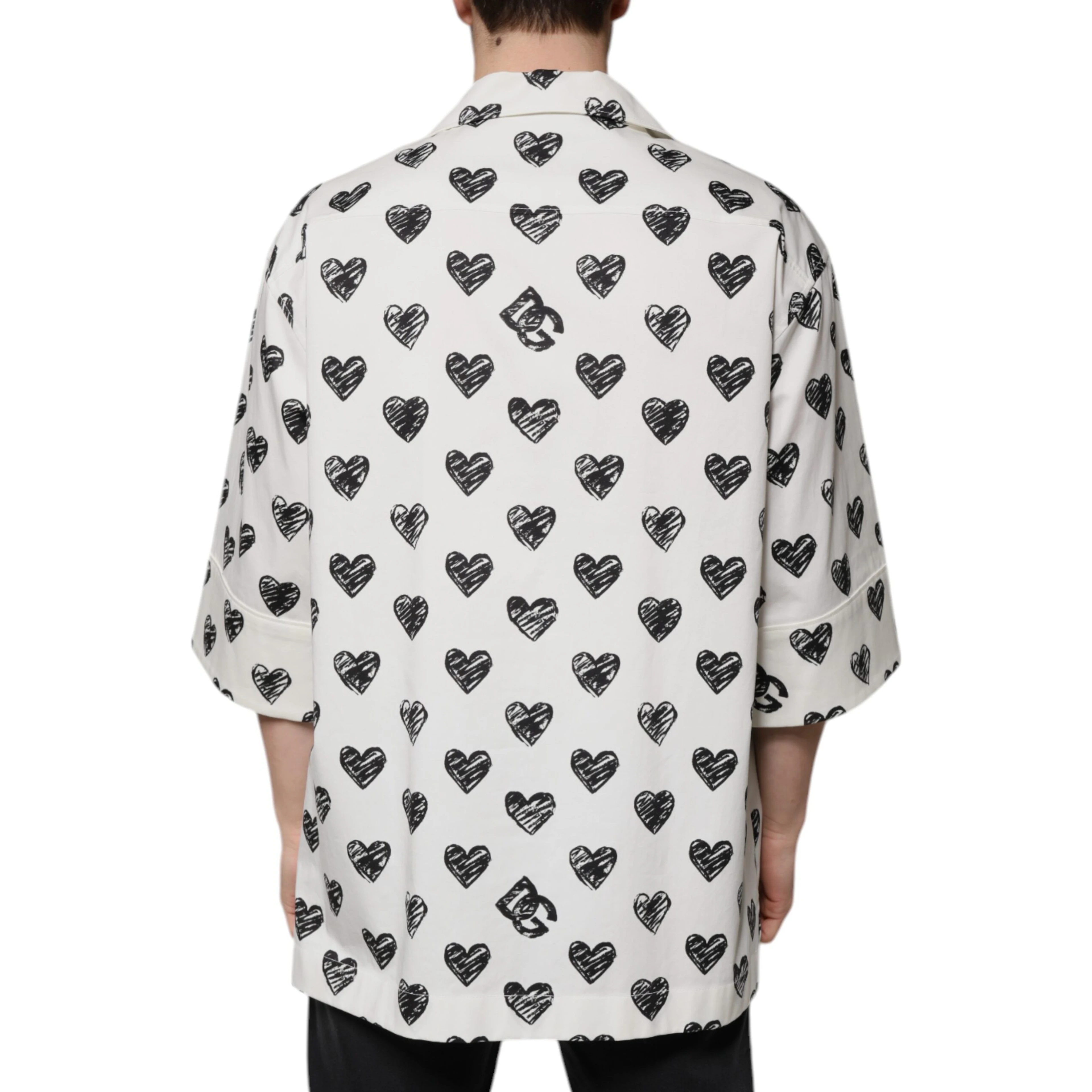 White Heart Print Short Sleeve Casual Shirt