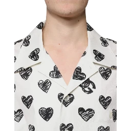 White Heart Print Short Sleeve Casual Shirt