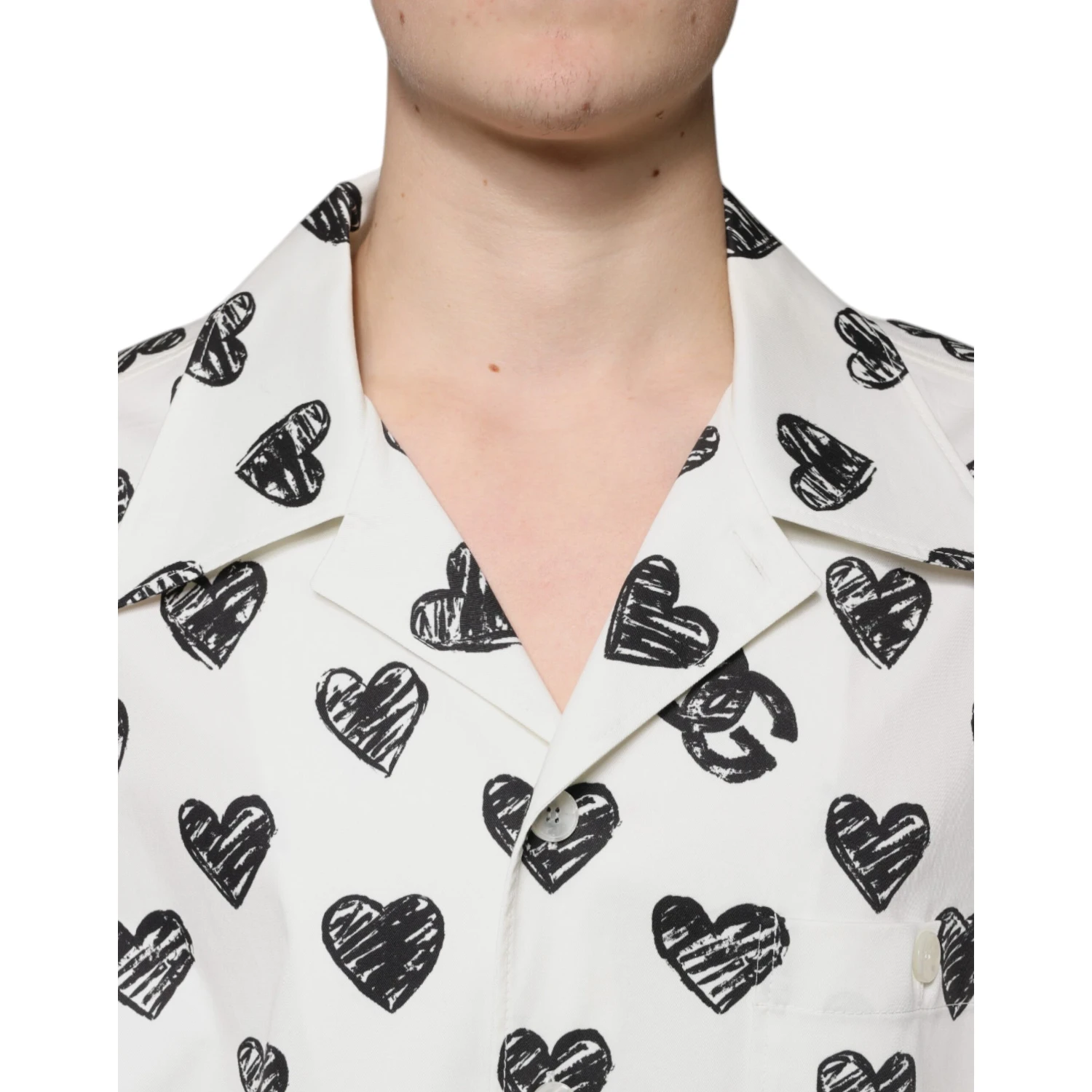 White Heart Print Short Sleeve Casual Shirt