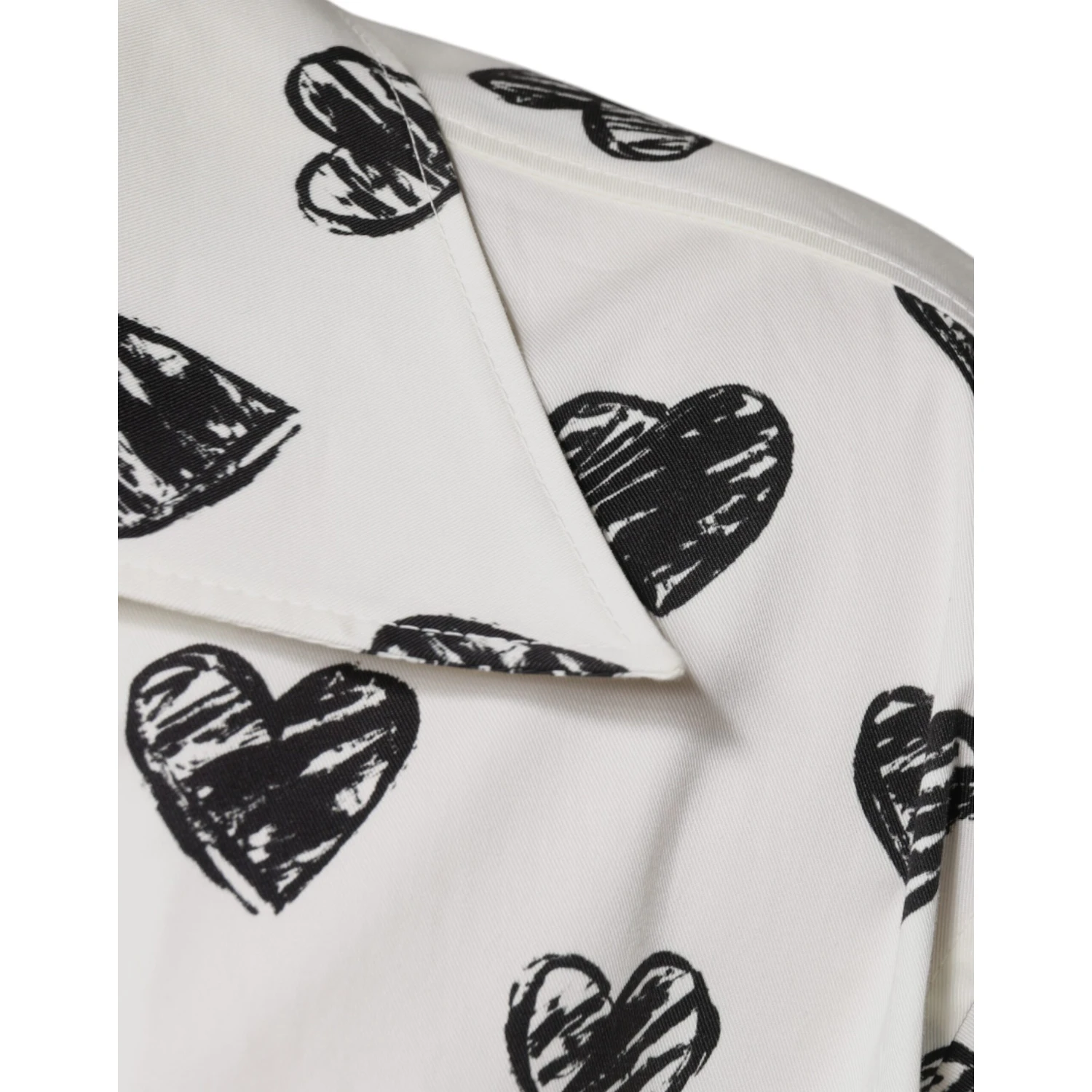 White Heart Print Short Sleeve Casual Shirt