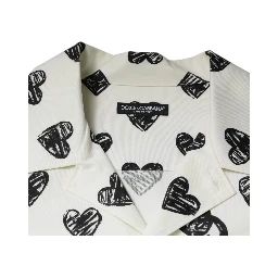 White Heart Print Short Sleeve Casual Shirt