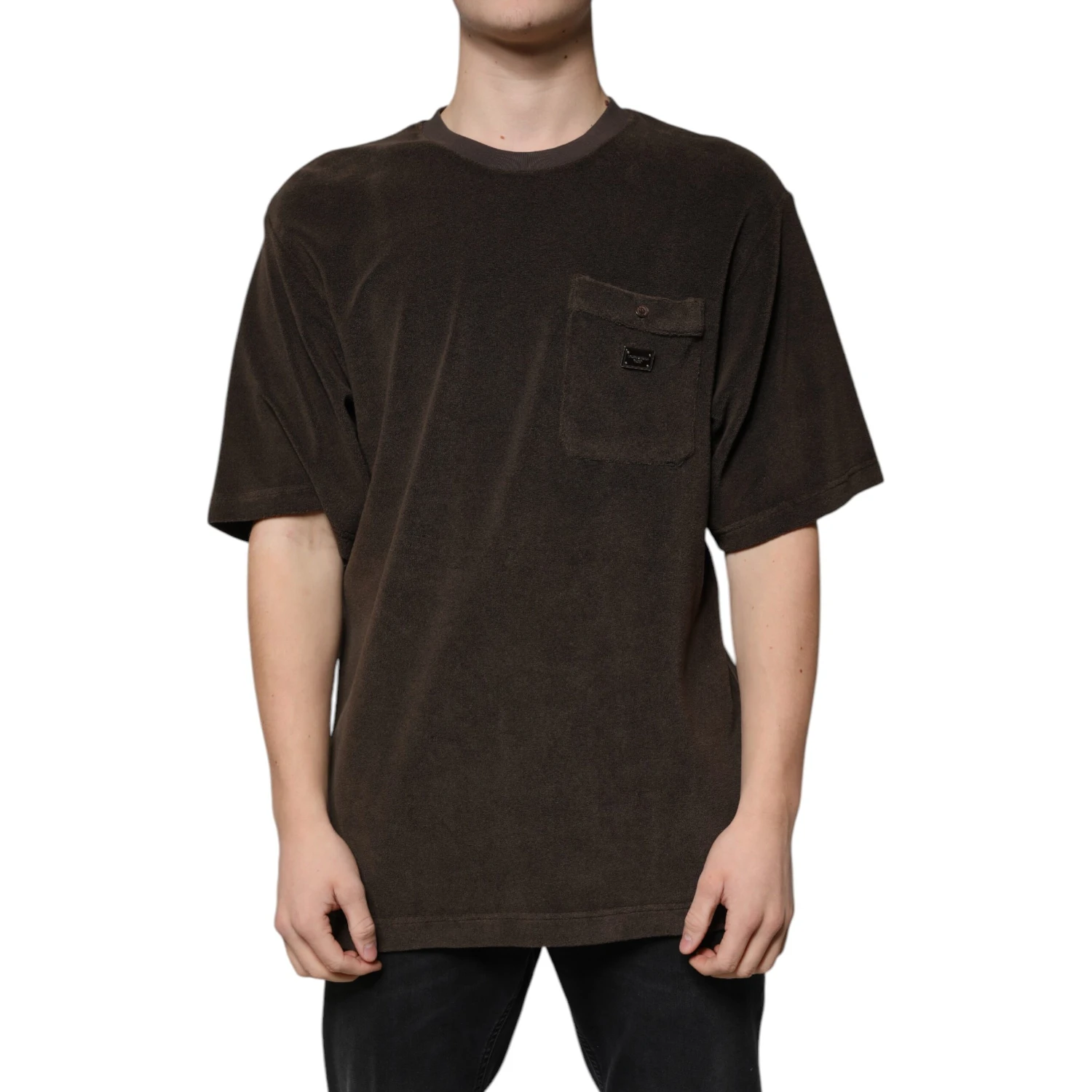 Brown Cotton Crew Neck Short Sleeves T-shirt