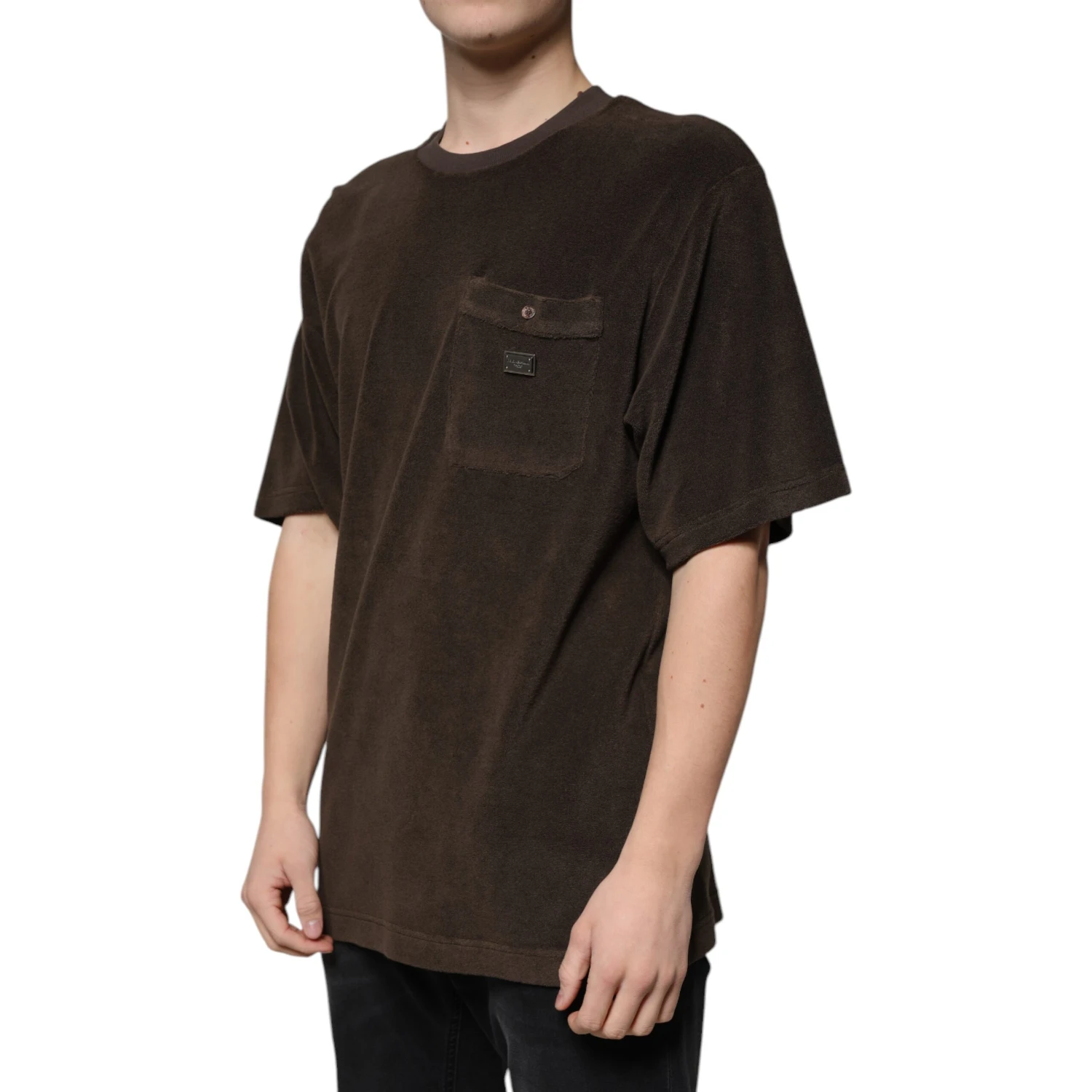Brown Cotton Crew Neck Short Sleeves T-shirt