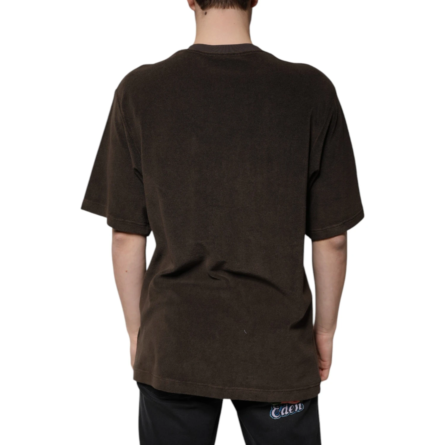 Brown Cotton Crew Neck Short Sleeves T-shirt