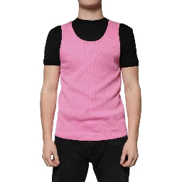 Pink Cotton Round Neck Sleeveless T-shirt
