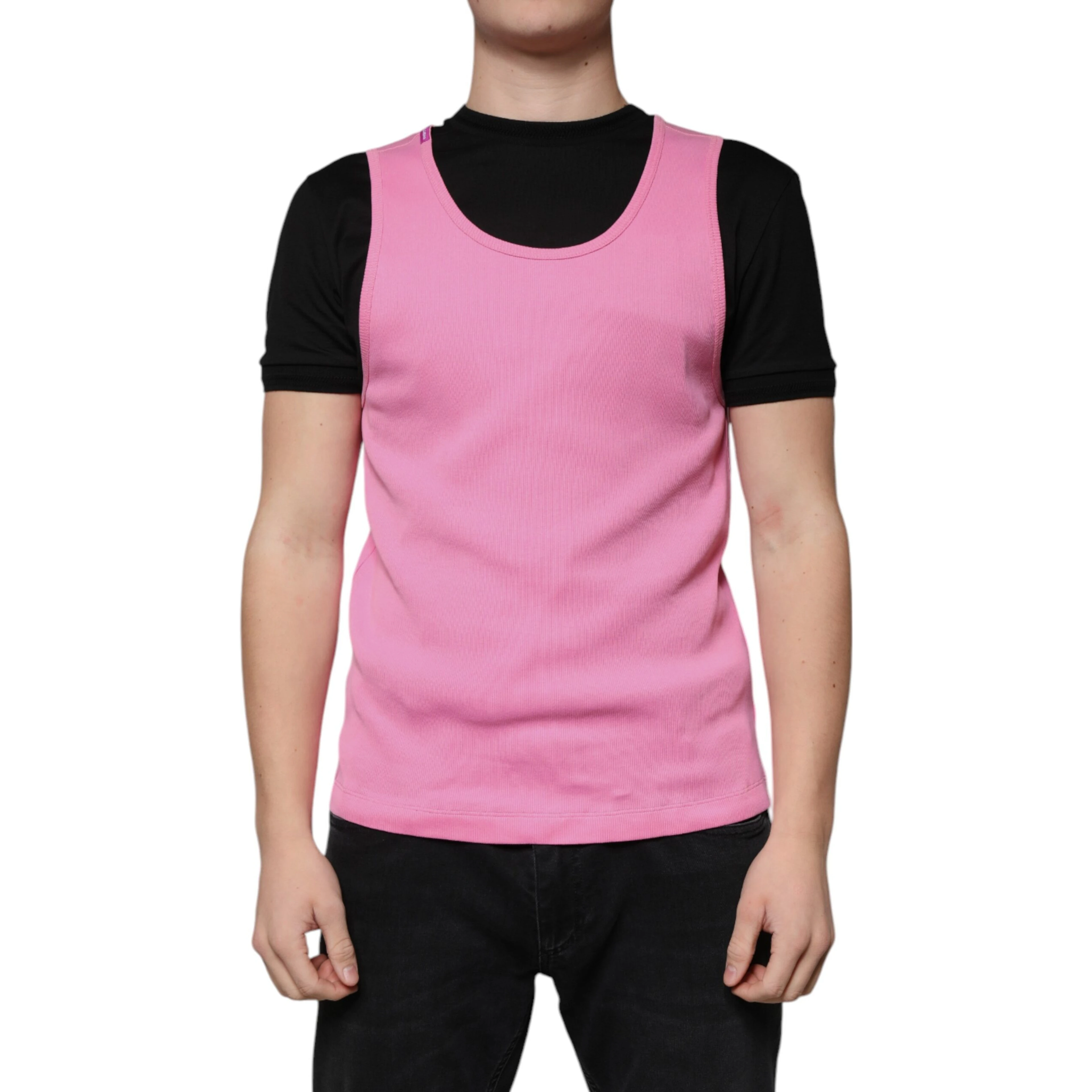 Pink Cotton Round Neck Sleeveless T-shirt