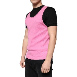 Pink Cotton Round Neck Sleeveless T-shirt
