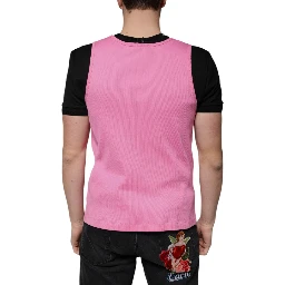 Pink Cotton Round Neck Sleeveless T-shirt