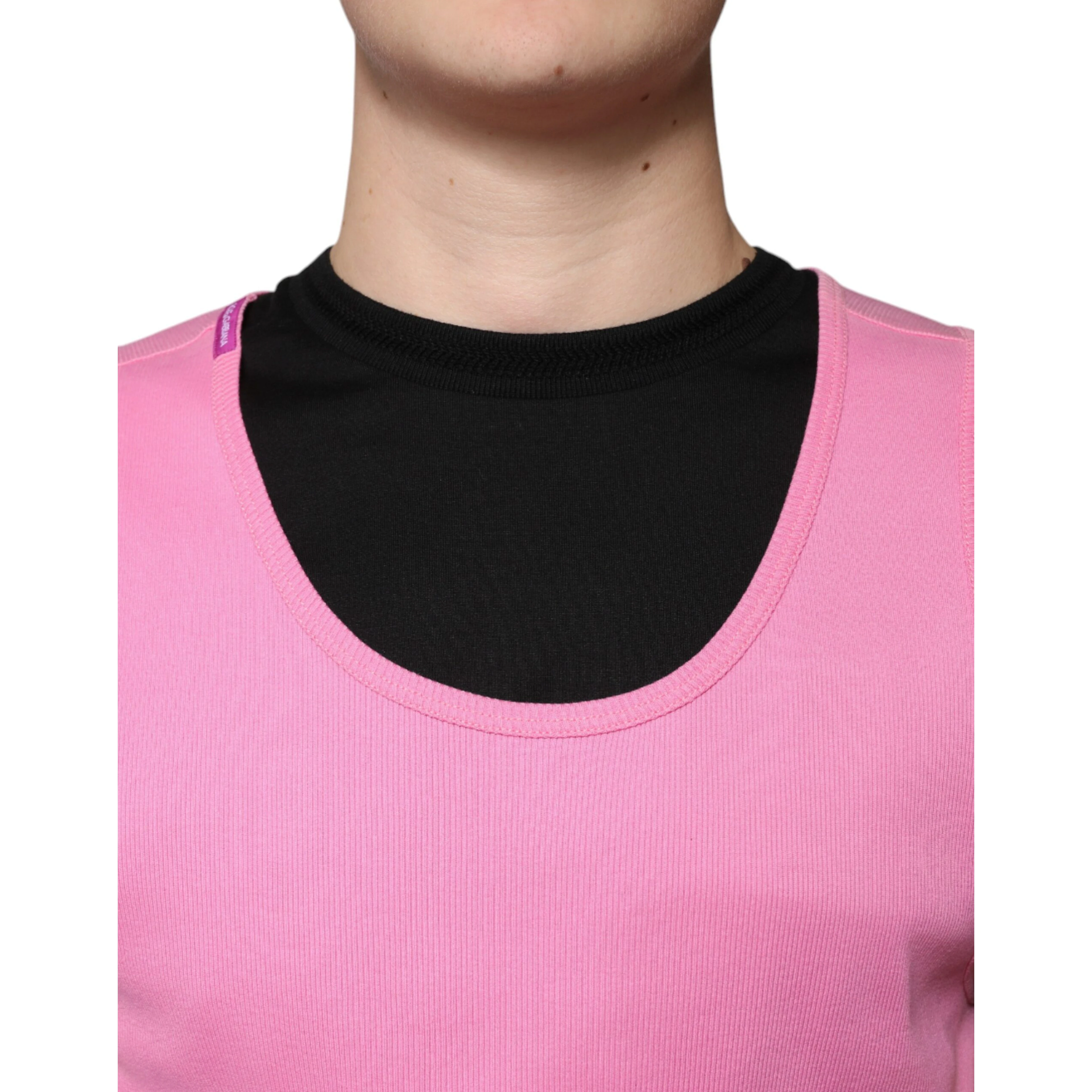 Pink Cotton Round Neck Sleeveless T-shirt
