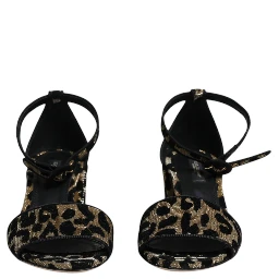 Gold Leopard Lurex Ankle Strap Heels Sandals Shoes