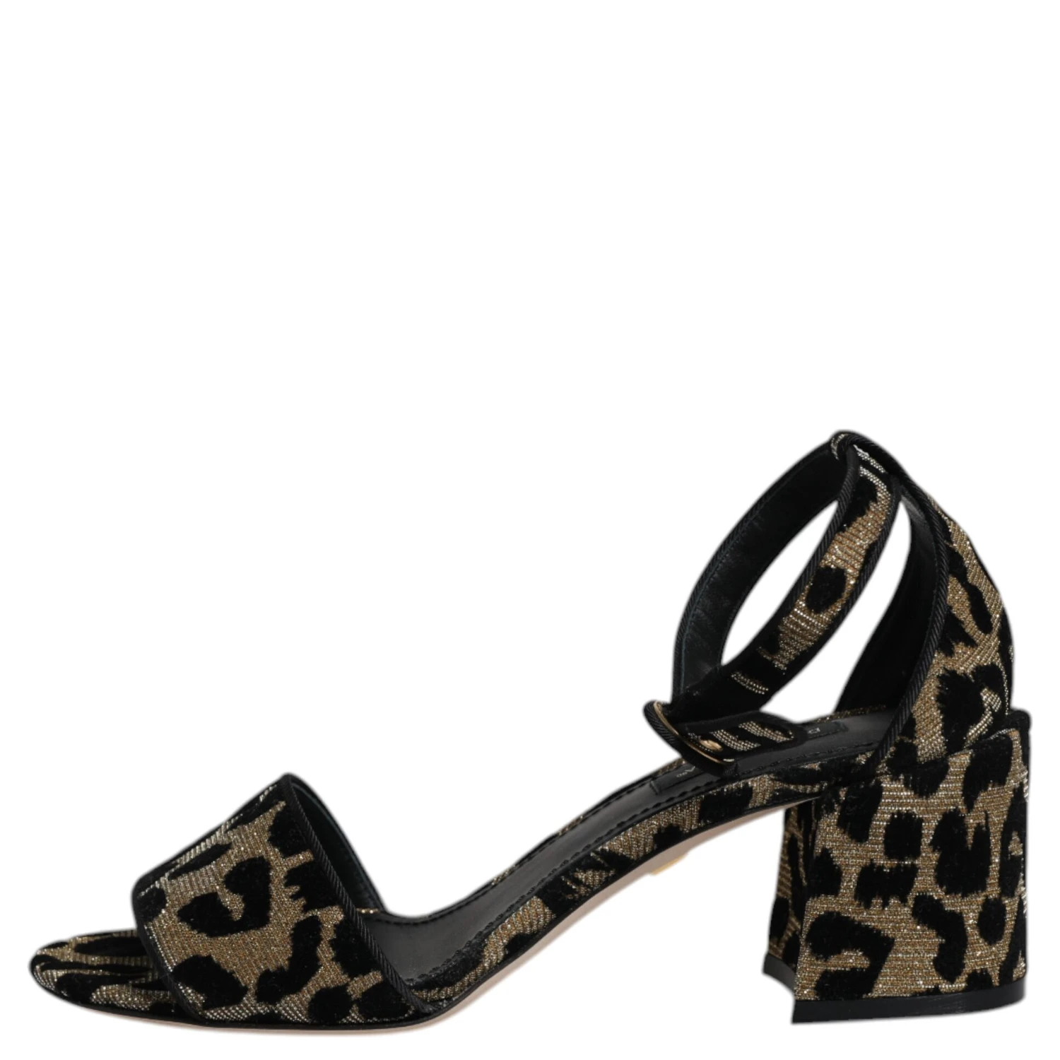 Gold Leopard Lurex Ankle Strap Heels Sandals Shoes