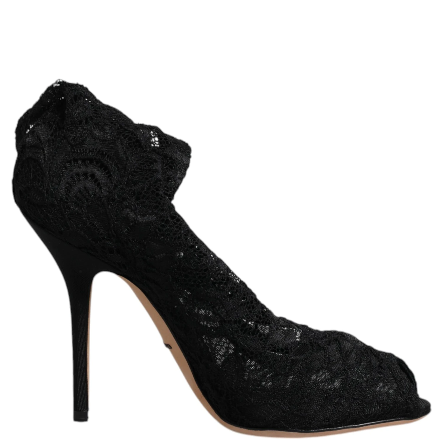Black Lace Stretch Heels Mid Calf Boots Shoes