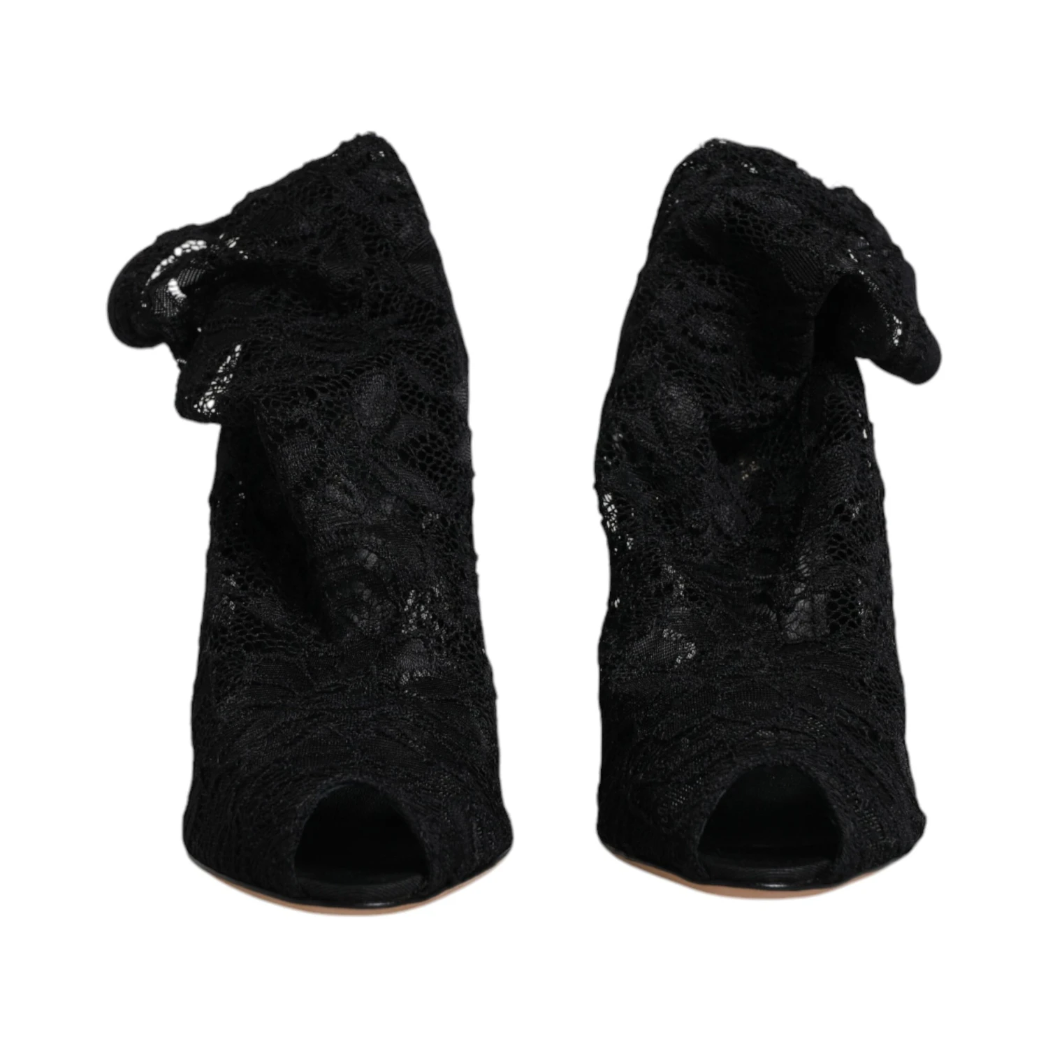 Black Lace Stretch Heels Mid Calf Boots Shoes