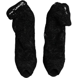 Black Lace Stretch Heels Mid Calf Boots Shoes