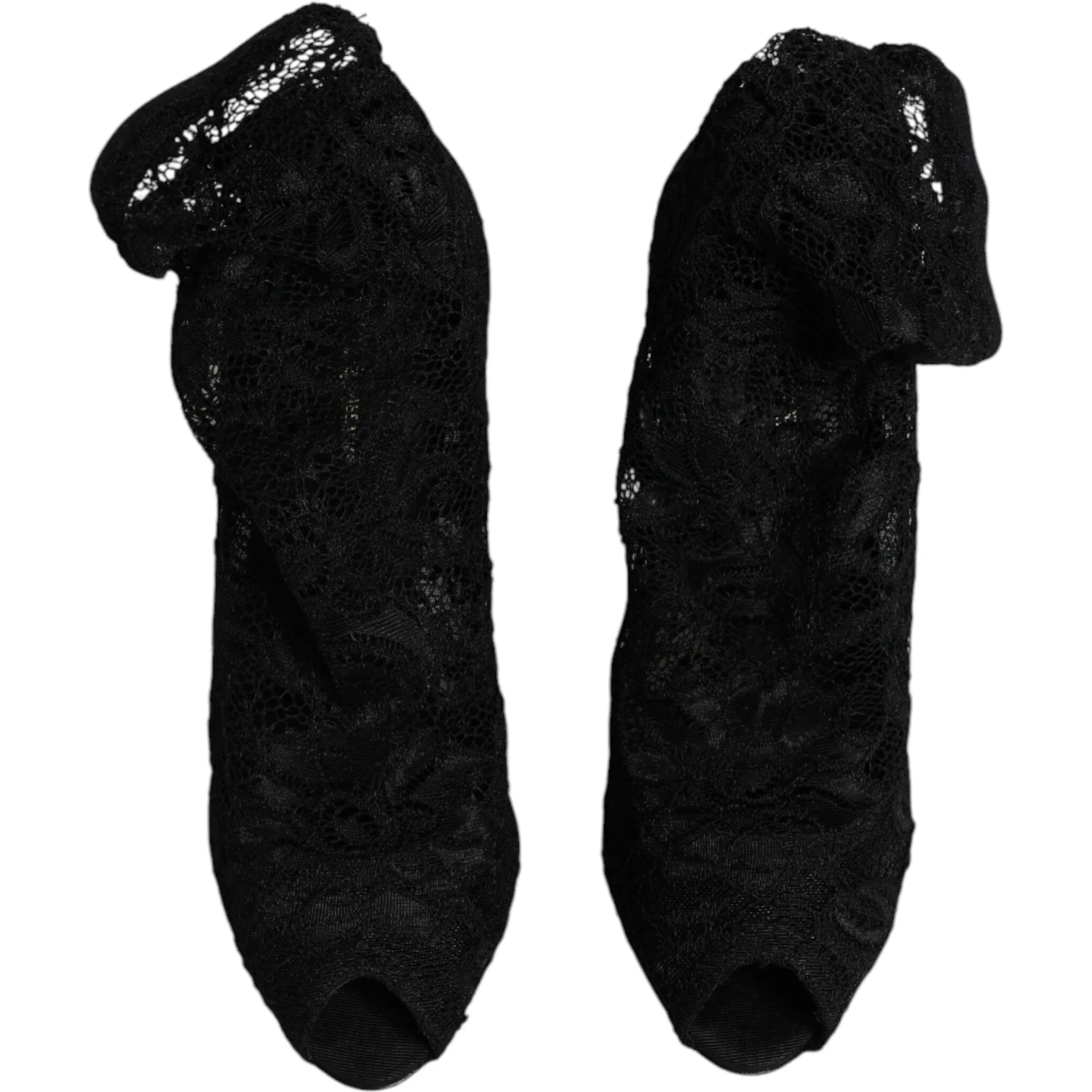 Black Lace Stretch Heels Mid Calf Boots Shoes