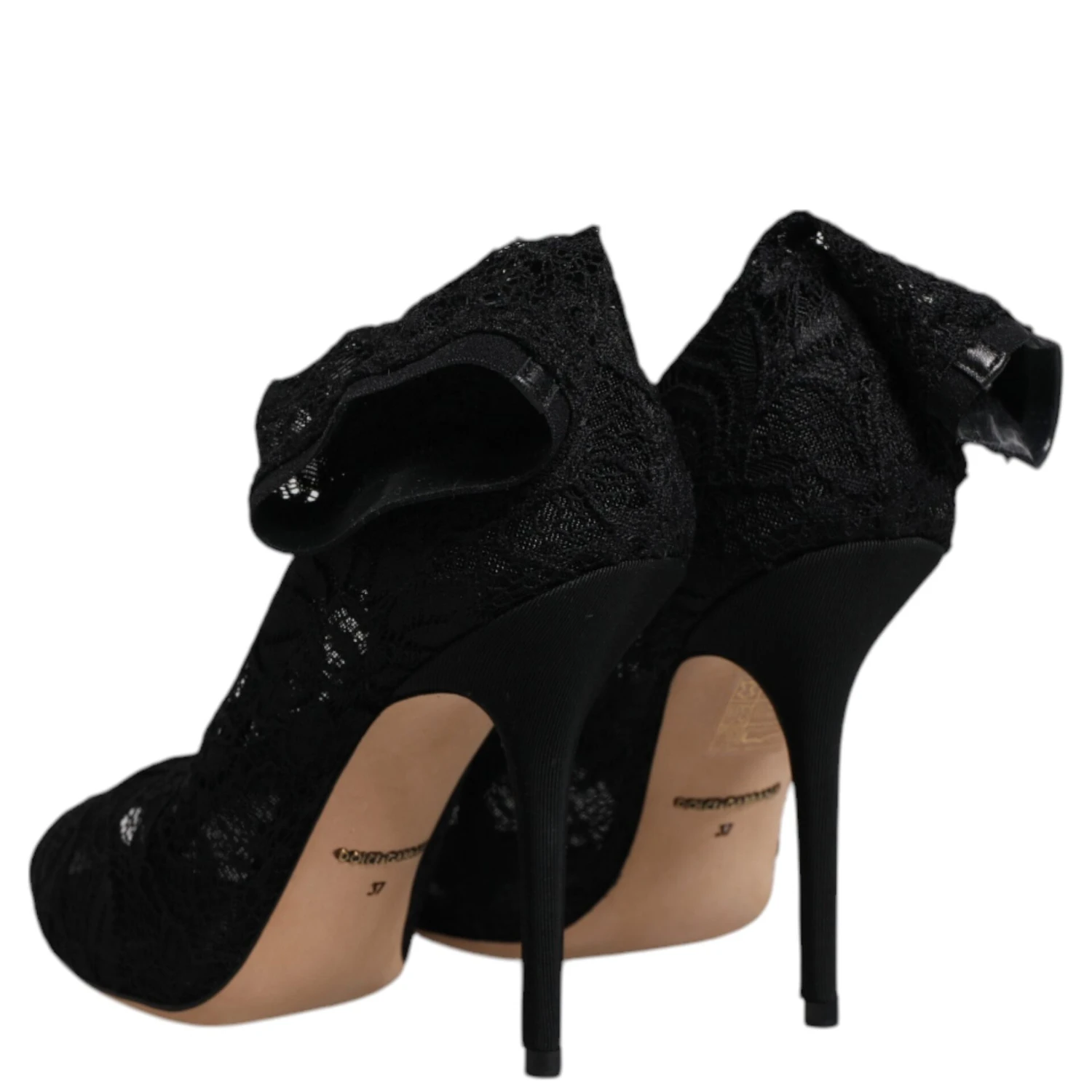 Black Lace Stretch Heels Mid Calf Boots Shoes