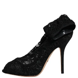 Black Lace Stretch Heels Mid Calf Boots Shoes