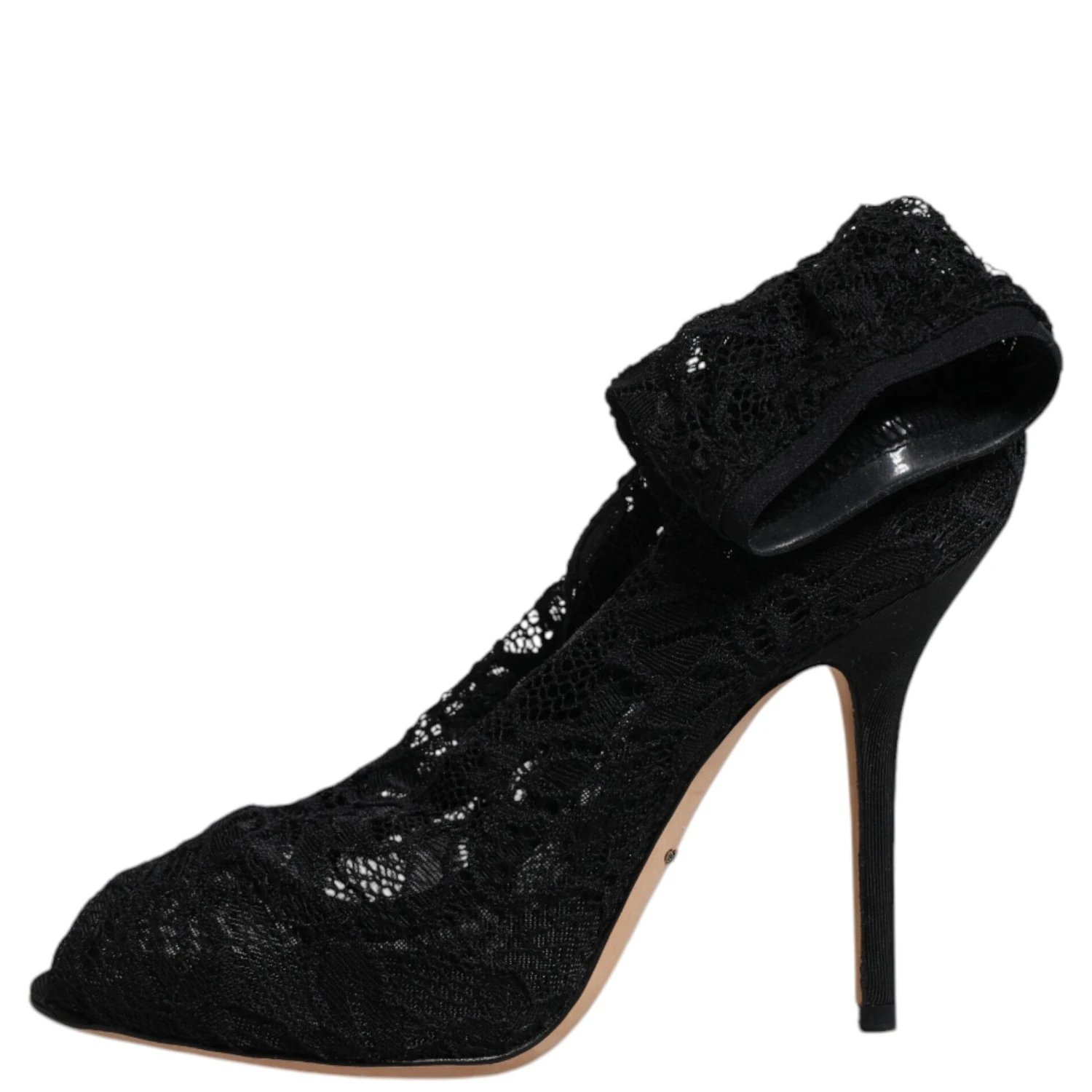 Black Lace Stretch Heels Mid Calf Boots Shoes
