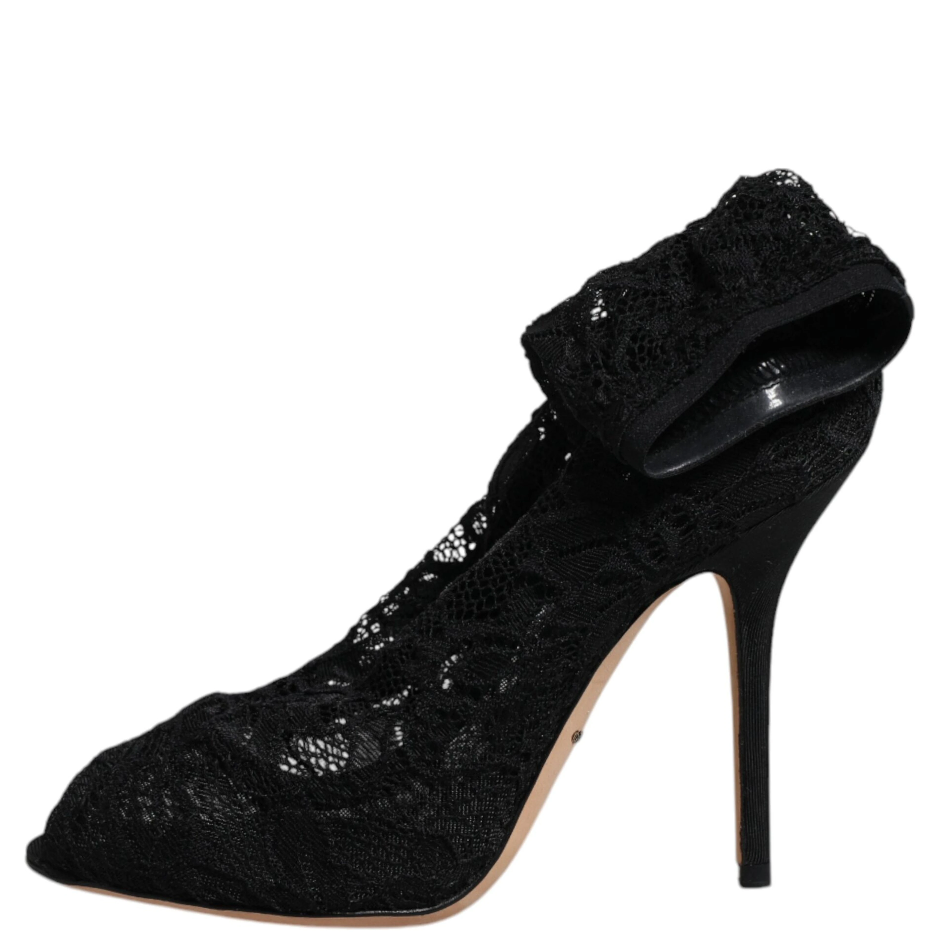 Black Lace Stretch Heels Mid Calf Boots Shoes