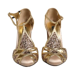 Beige Crystal Embellished Satin Leather Pumps Shoes