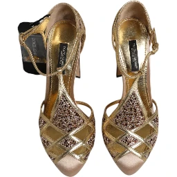 Beige Crystal Embellished Satin Leather Pumps Shoes