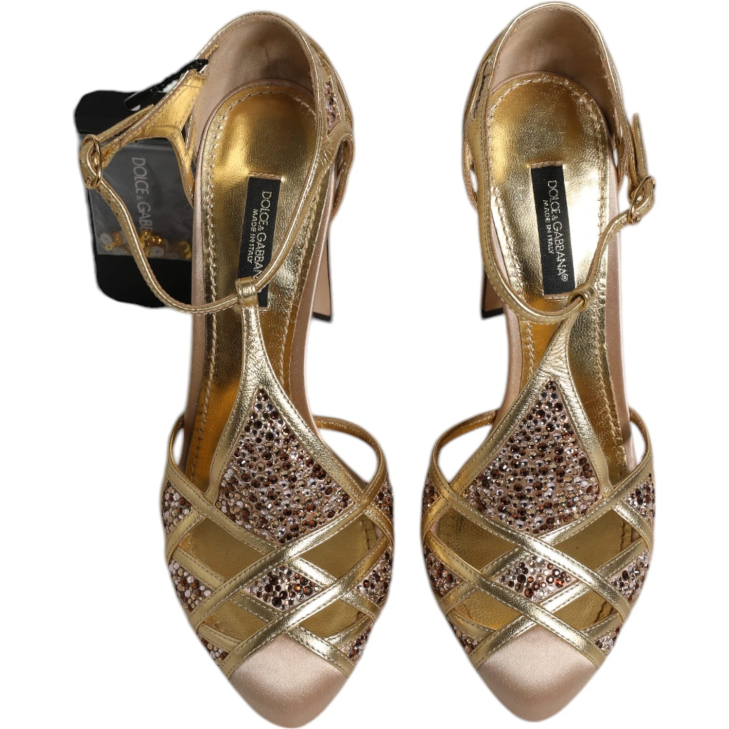 Beige Crystal Embellished Satin Leather Pumps Shoes