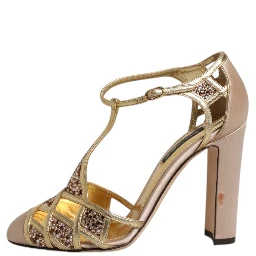 Beige Crystal Embellished Satin Leather Pumps Shoes