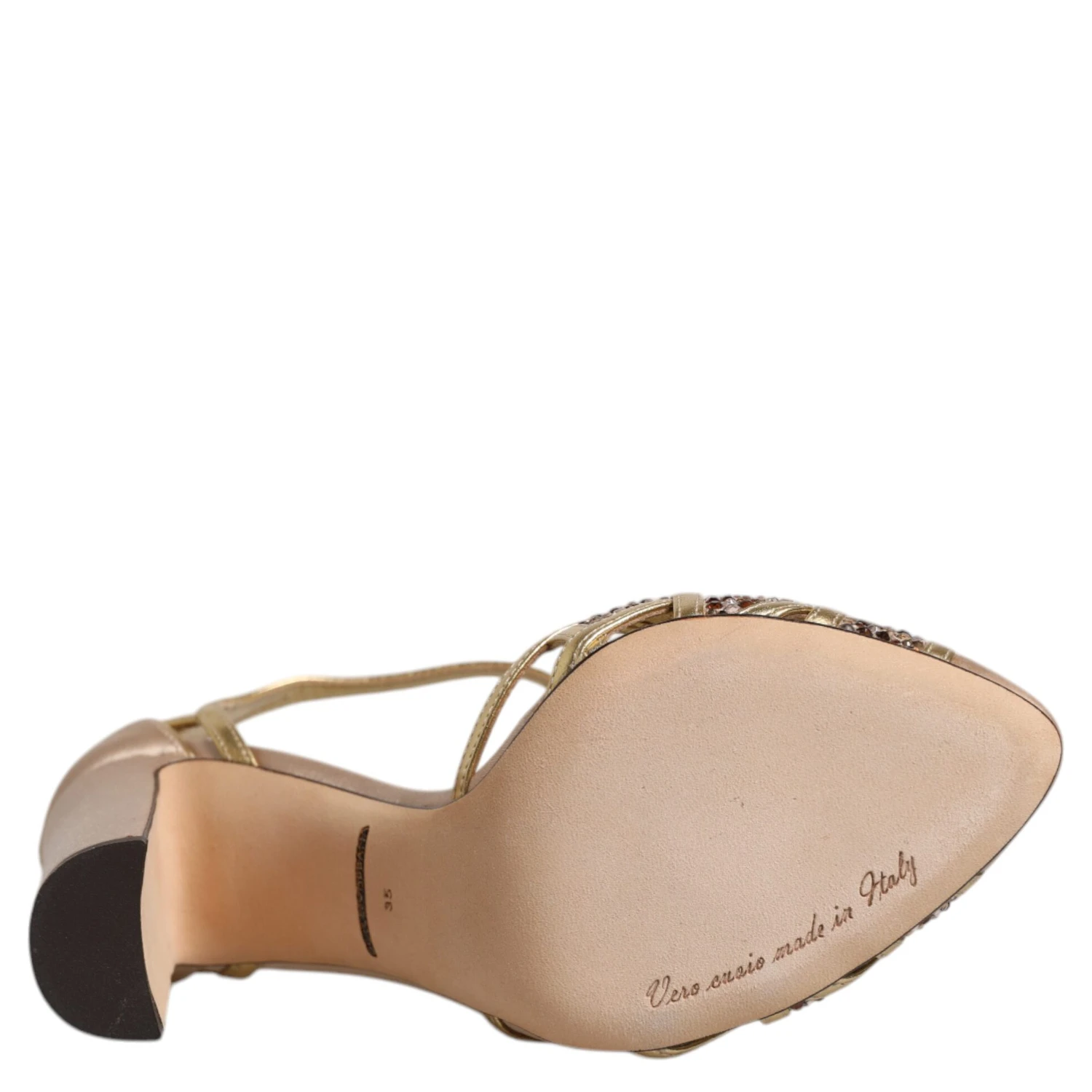 Beige Crystal Embellished Satin Leather Pumps Shoes