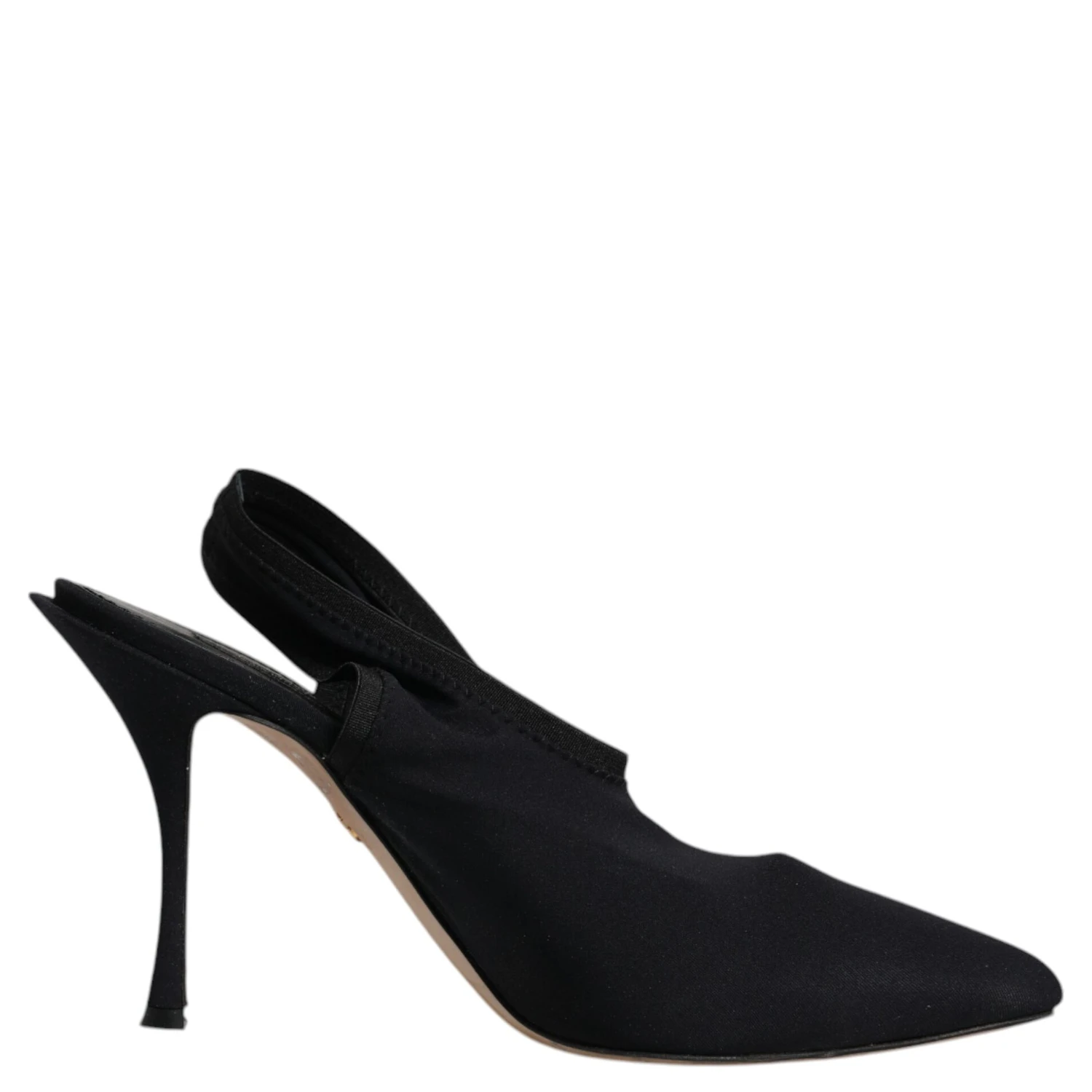 Black Jersey Stretch Heels Slingback Shoes