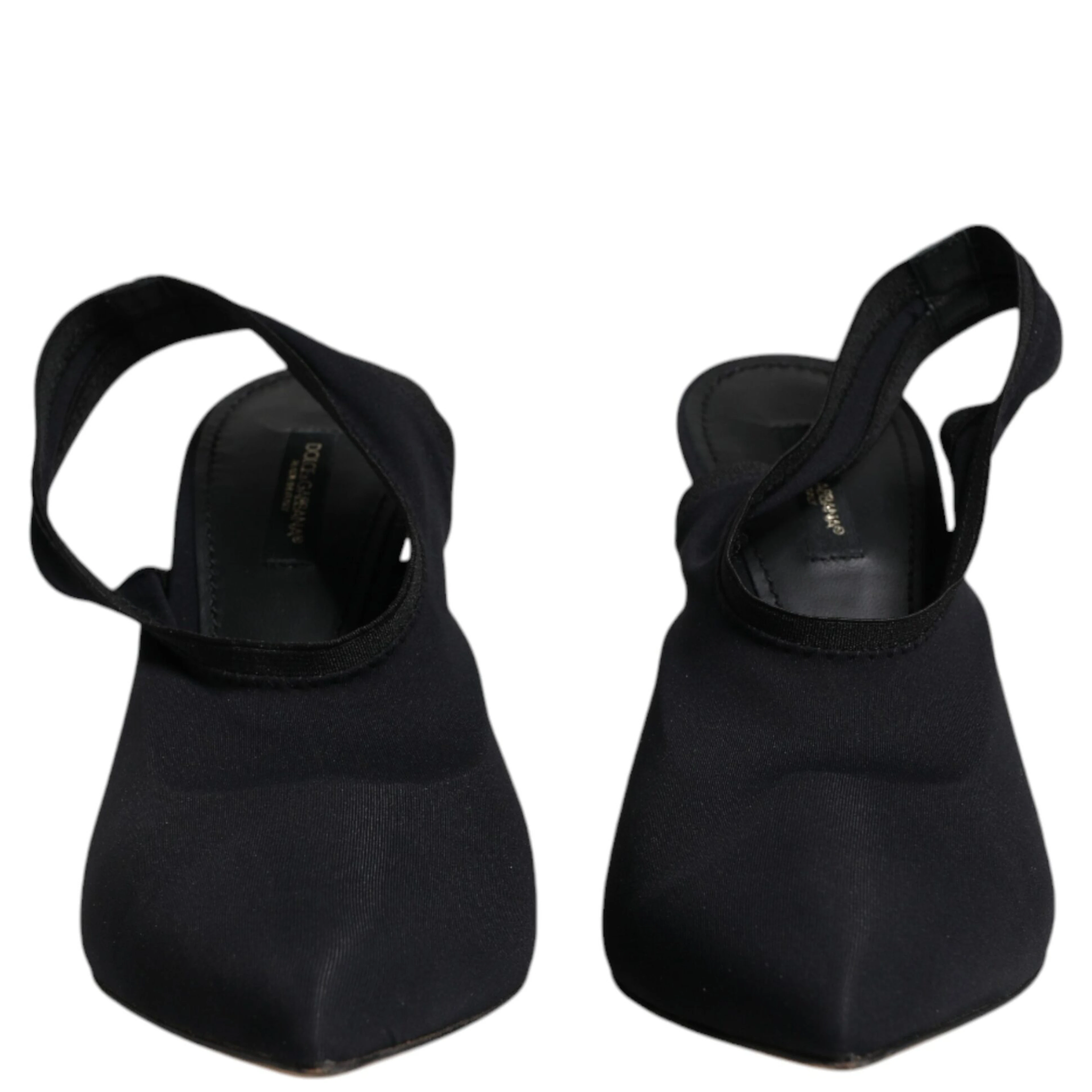 Black Jersey Stretch Heels Slingback Shoes