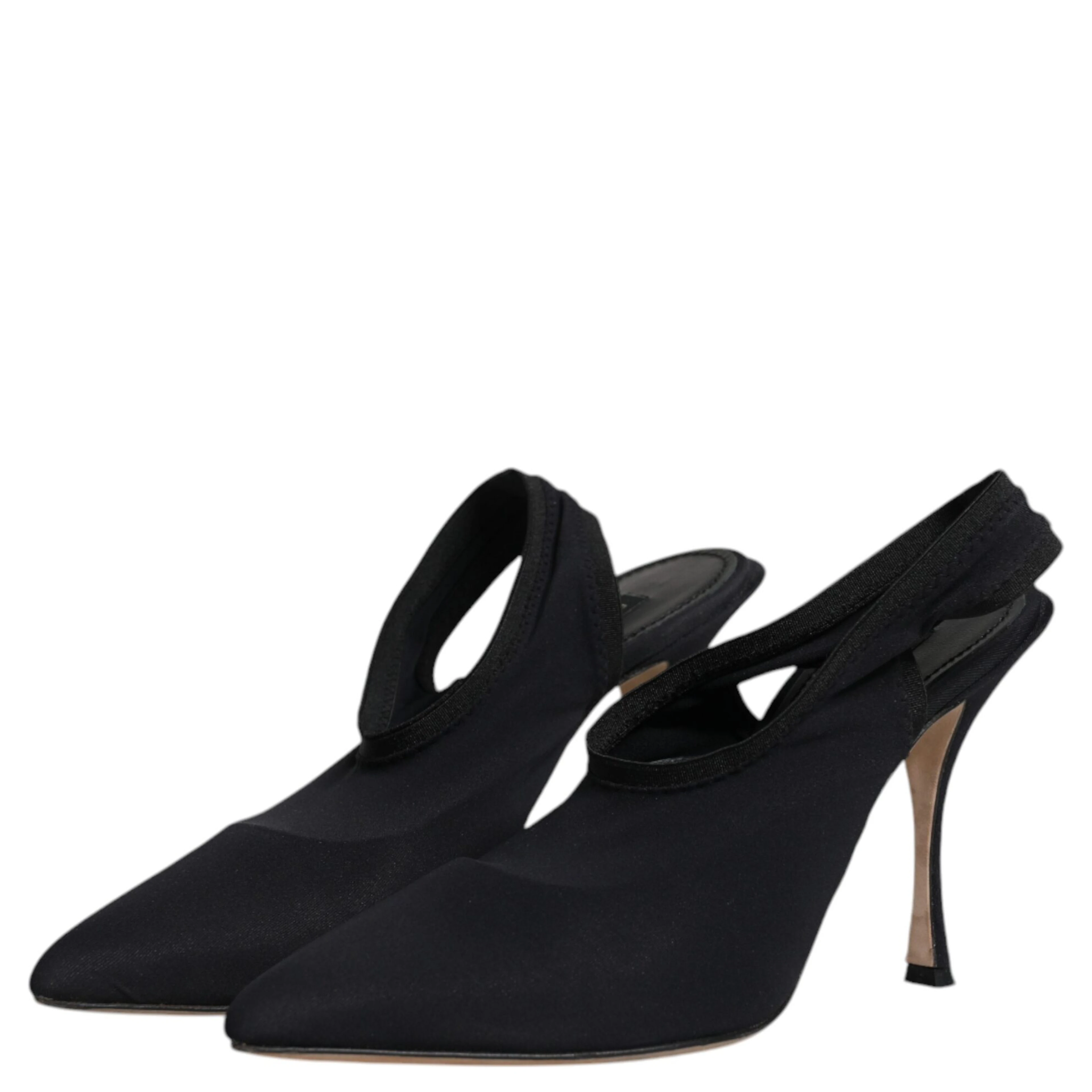Black Jersey Stretch Heels Slingback Shoes