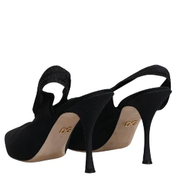 Black Jersey Stretch Heels Slingback Shoes