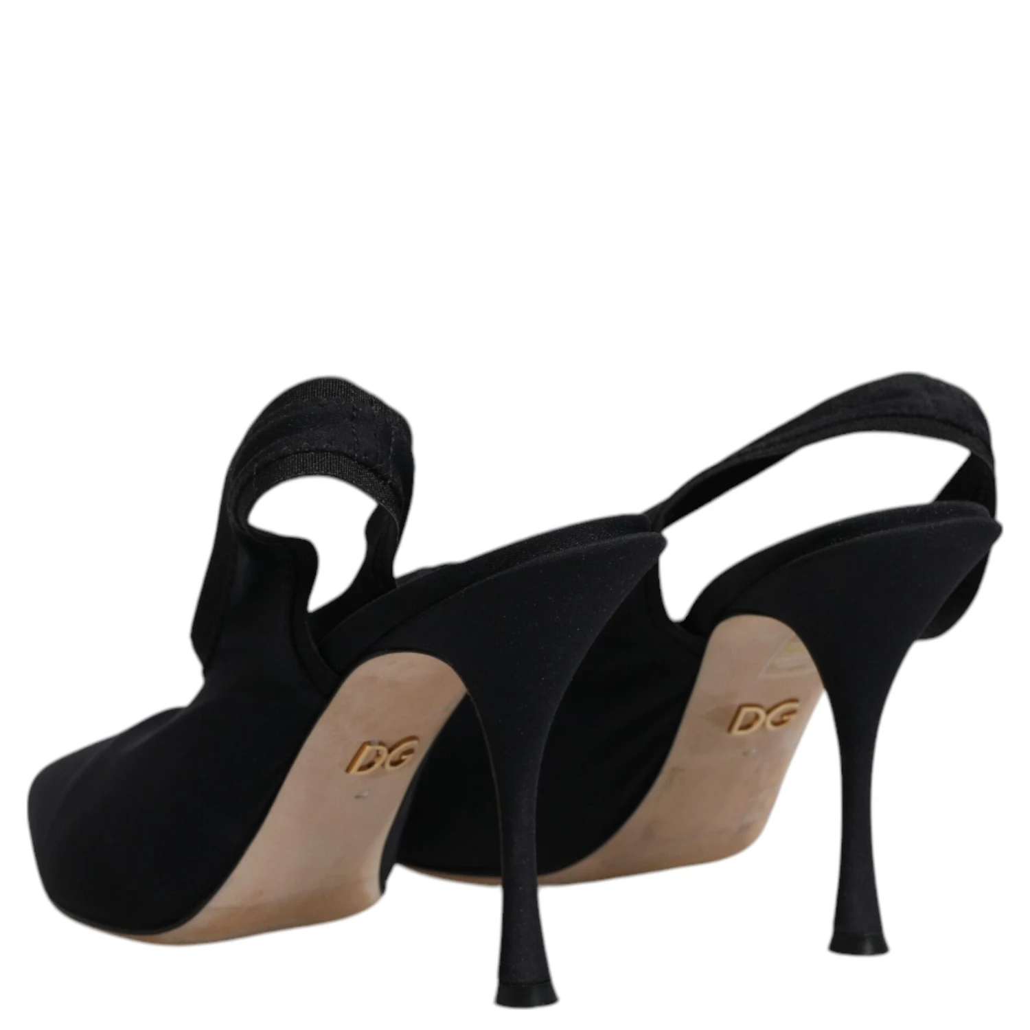 Black Jersey Stretch Heels Slingback Shoes