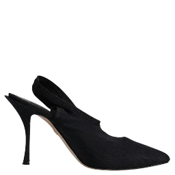 Black Jersey Stretch Heels Slingback Shoes