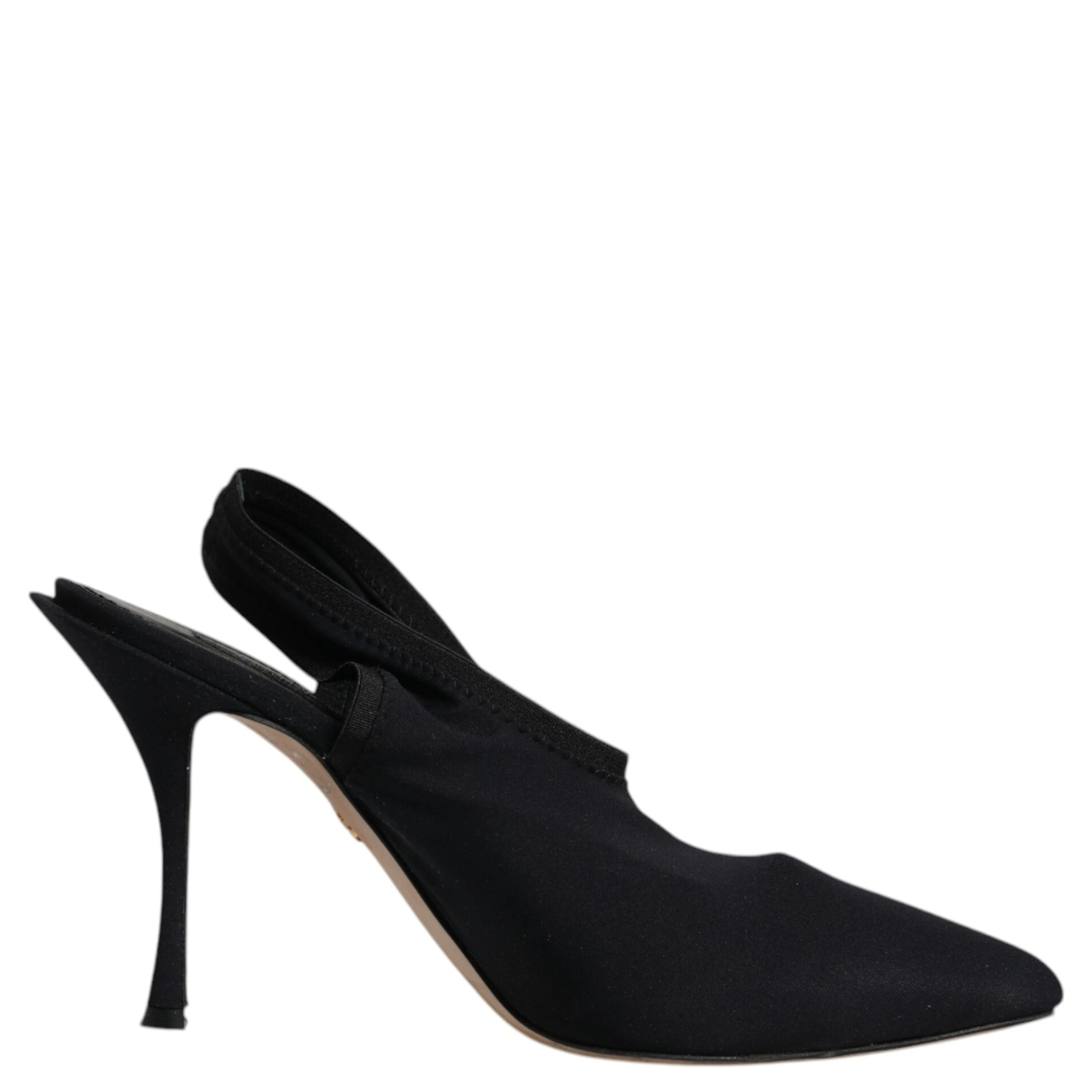 Black Jersey Stretch Heels Slingback Shoes