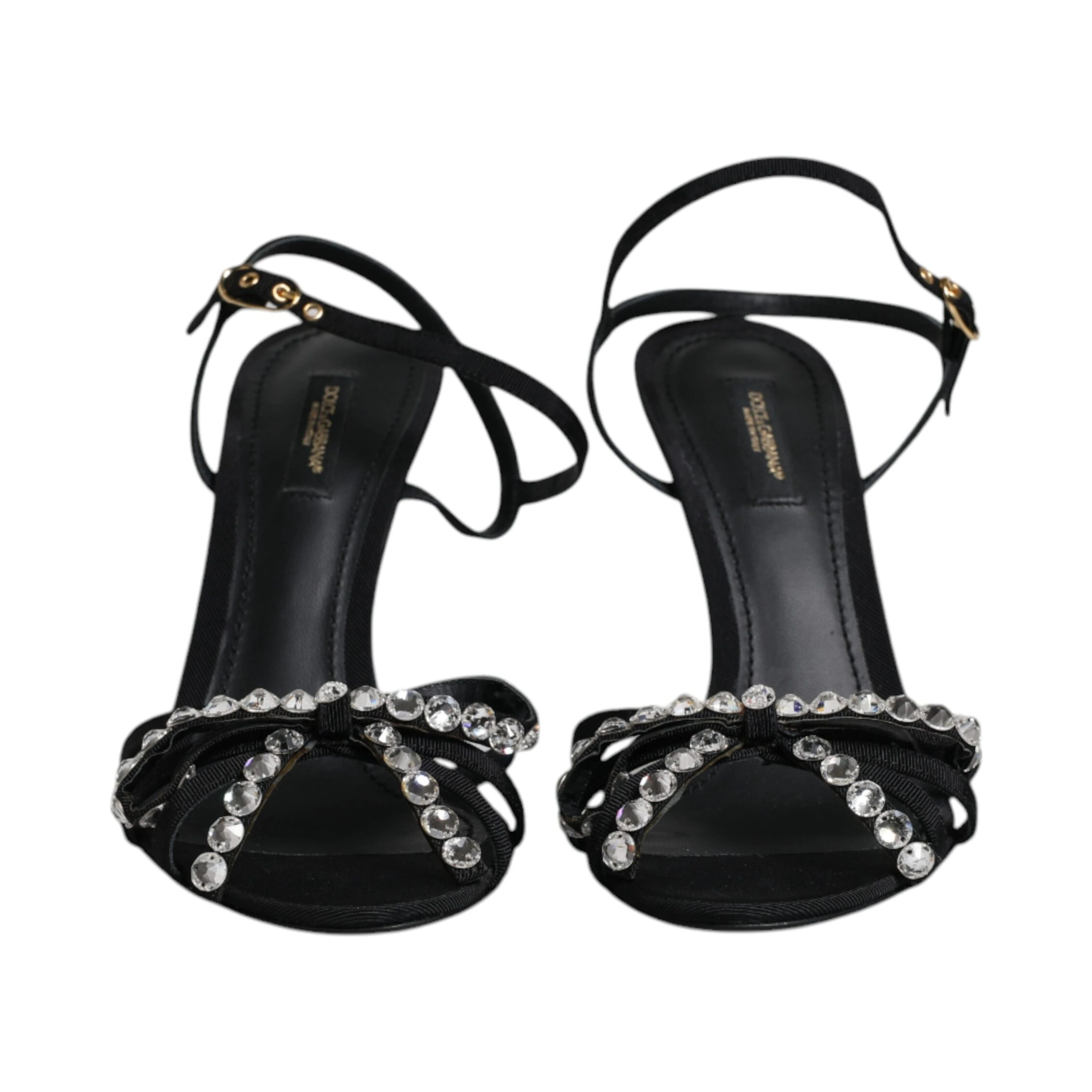 Black Leather Crystal Bow KEIRA Sandals Shoes
