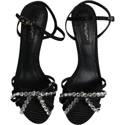 Black Leather Crystal Bow KEIRA Sandals Shoes