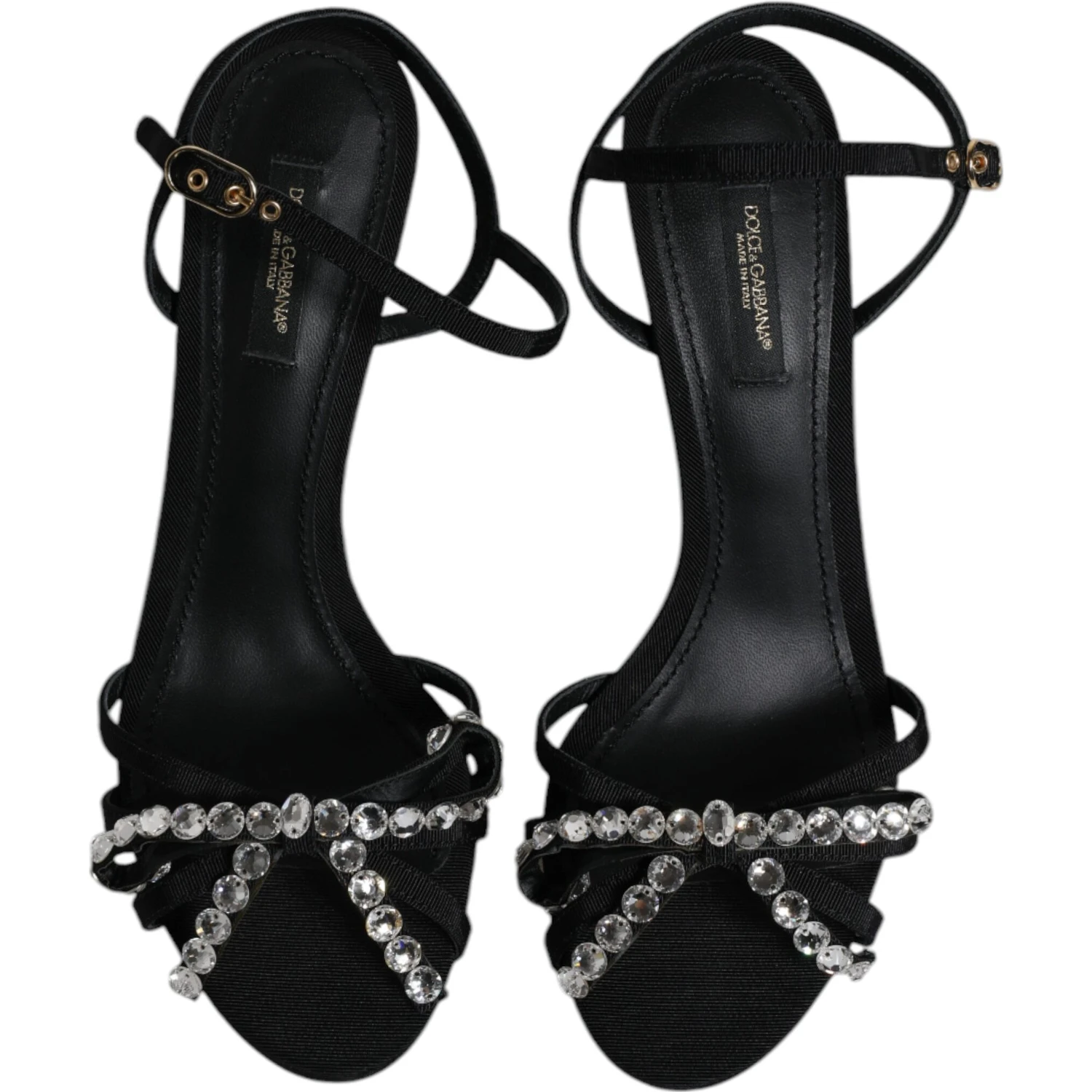 Black Leather Crystal Bow KEIRA Sandals Shoes