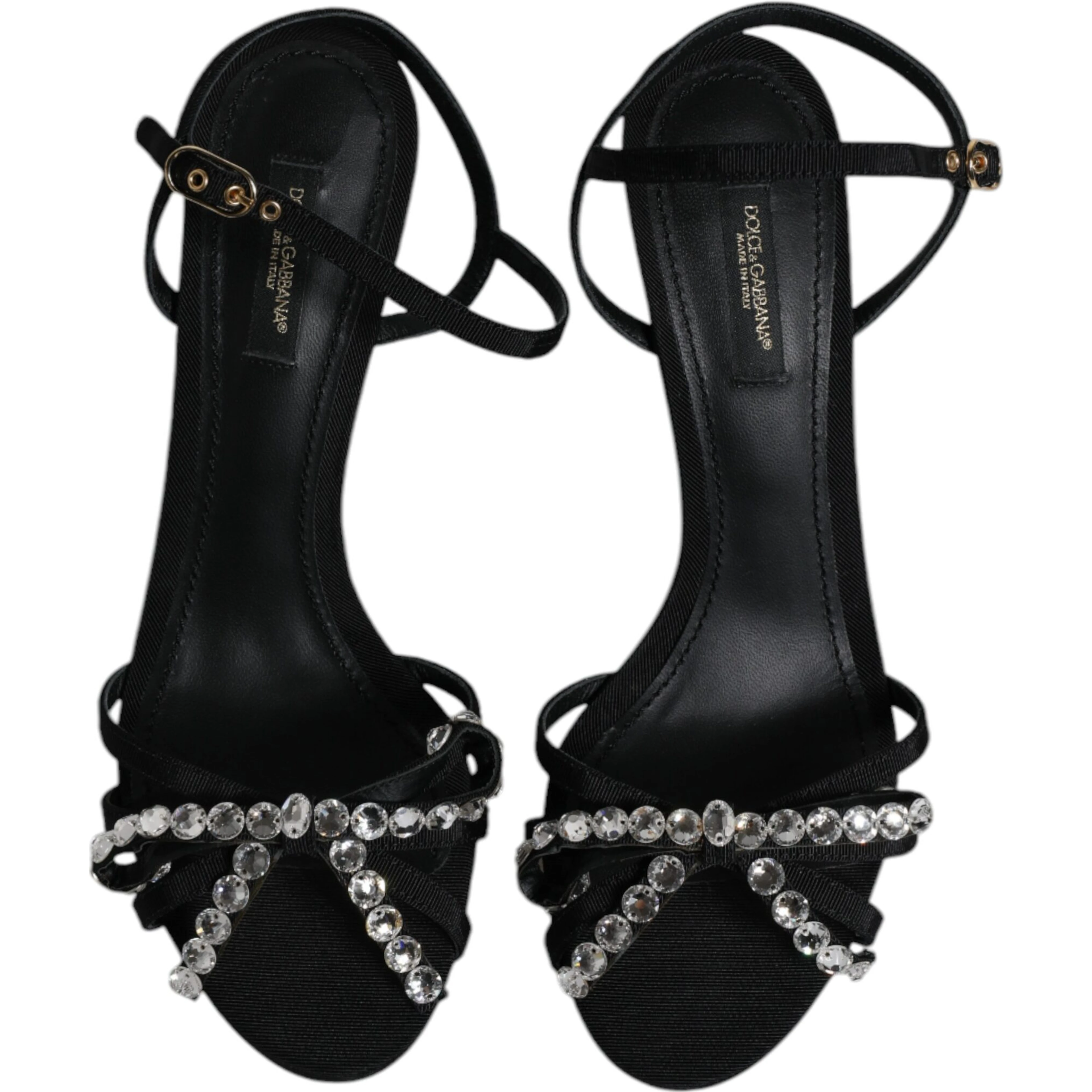 Black Leather Crystal Bow KEIRA Sandals Shoes