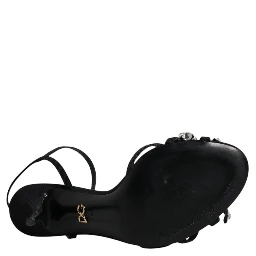 Black Leather Crystal Bow KEIRA Sandals Shoes